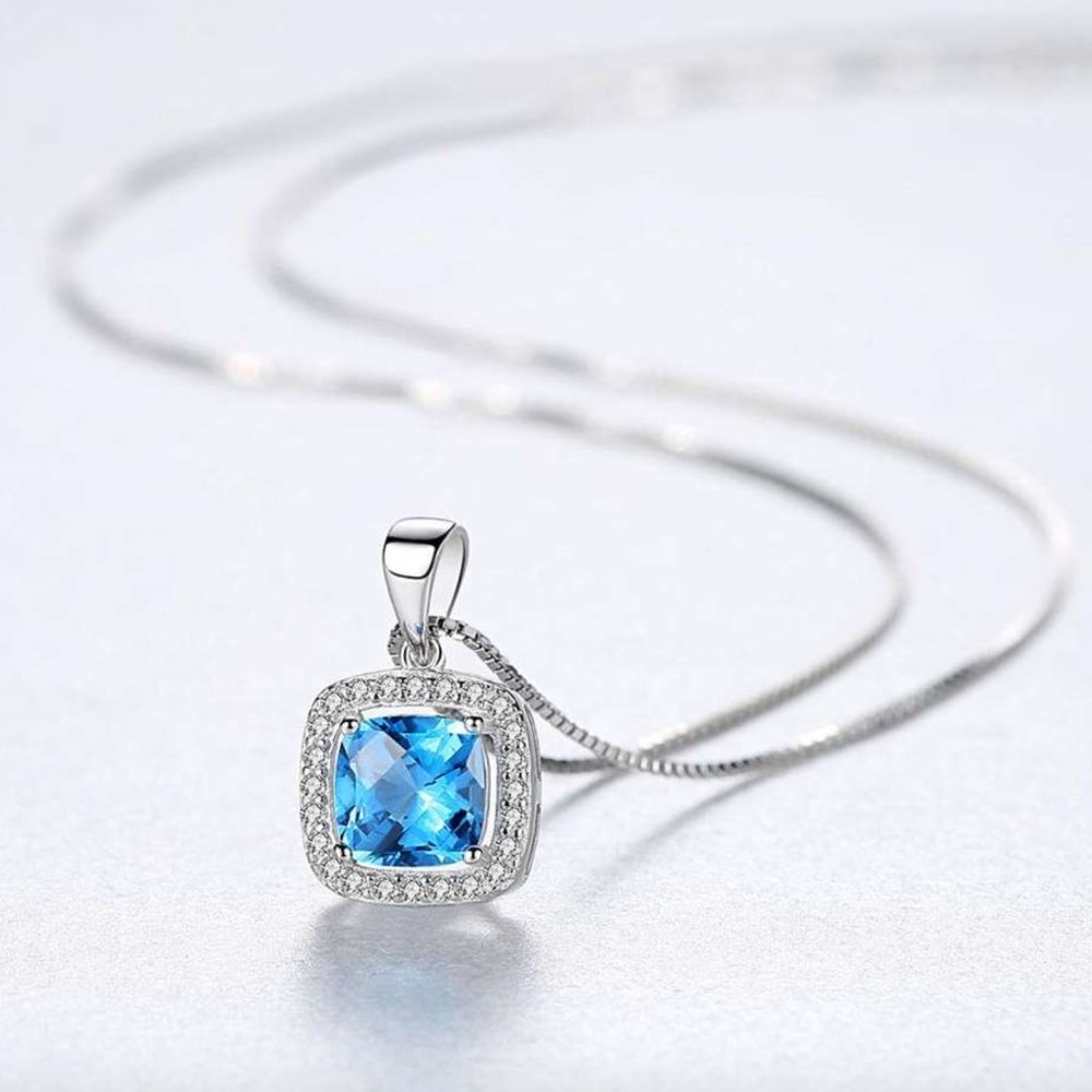 NIB The Jewelry Box Sterling Silver & Blue Topaz Necklace & Earrings Jewelry Set - Picture 9 of 11